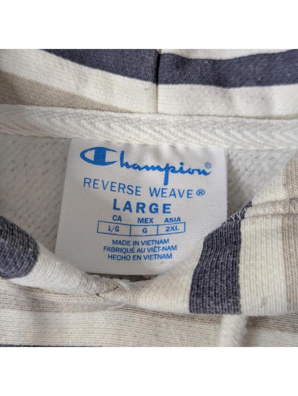 Vintage Champion reverse weave striped hoodie sweatshirt - Picture 7 of 7